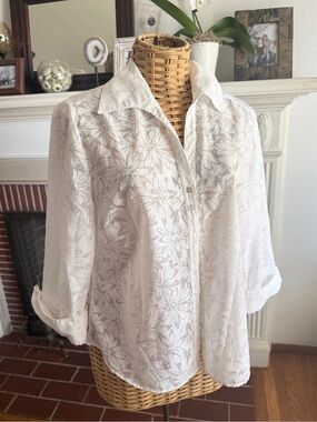 Vintage Sarah B Studio white floral cottagecore blouse XLp
